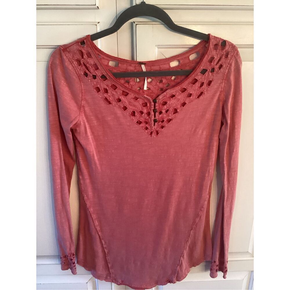 Free People Blue Luna Watermelon Eyelet Cutout Thermal Sz S